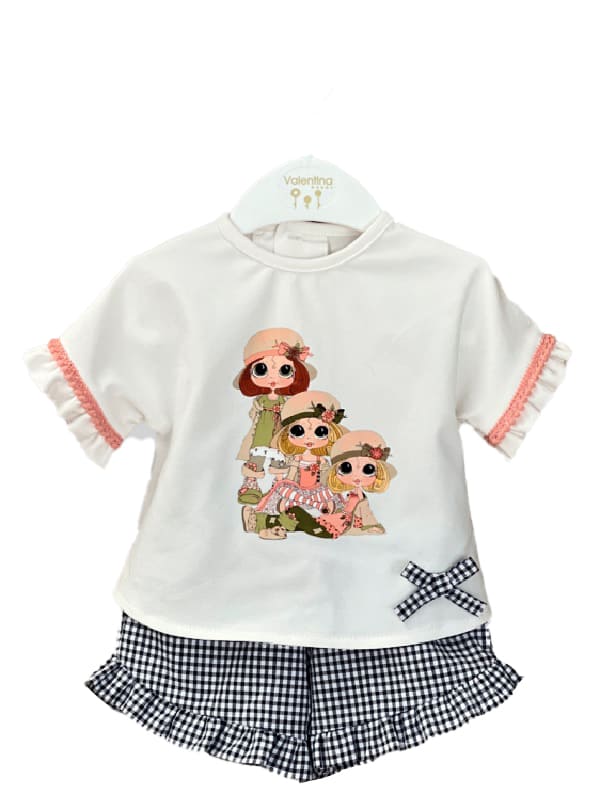 KTM198 CONJUNTO CAMISETA ESTAMPADA Y SHORT DE VICHY