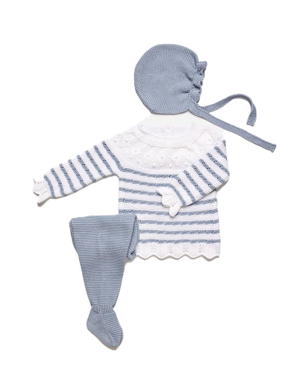 J7044 CONJUNTO 3.P RAYADO BLANCO CIELO