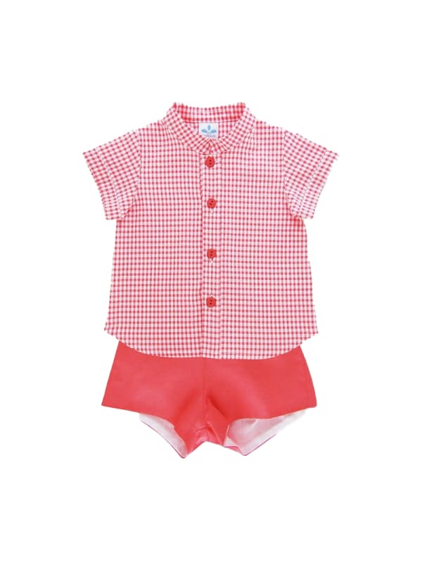 AB-15 CONJUNTO NIÑO CUADRO VICHY CORAL 