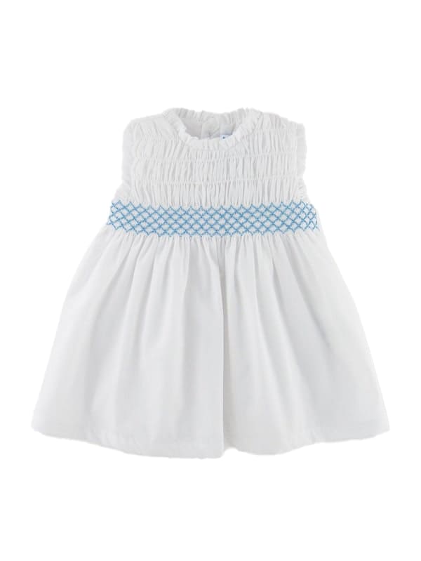 LA-459 VESTIDO BANCO CON AZUL PUNTO SMOCK 