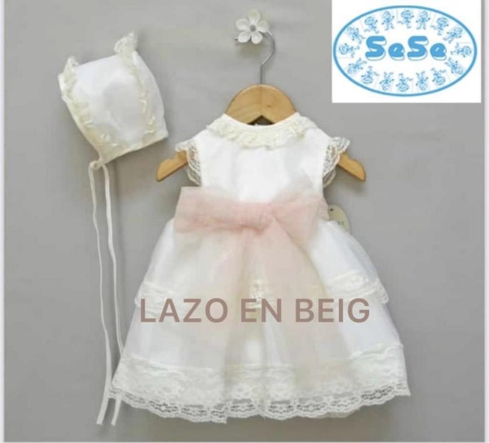 23196 VESTIDO CEREMONIA CON CAPOTA LAZO BEIG